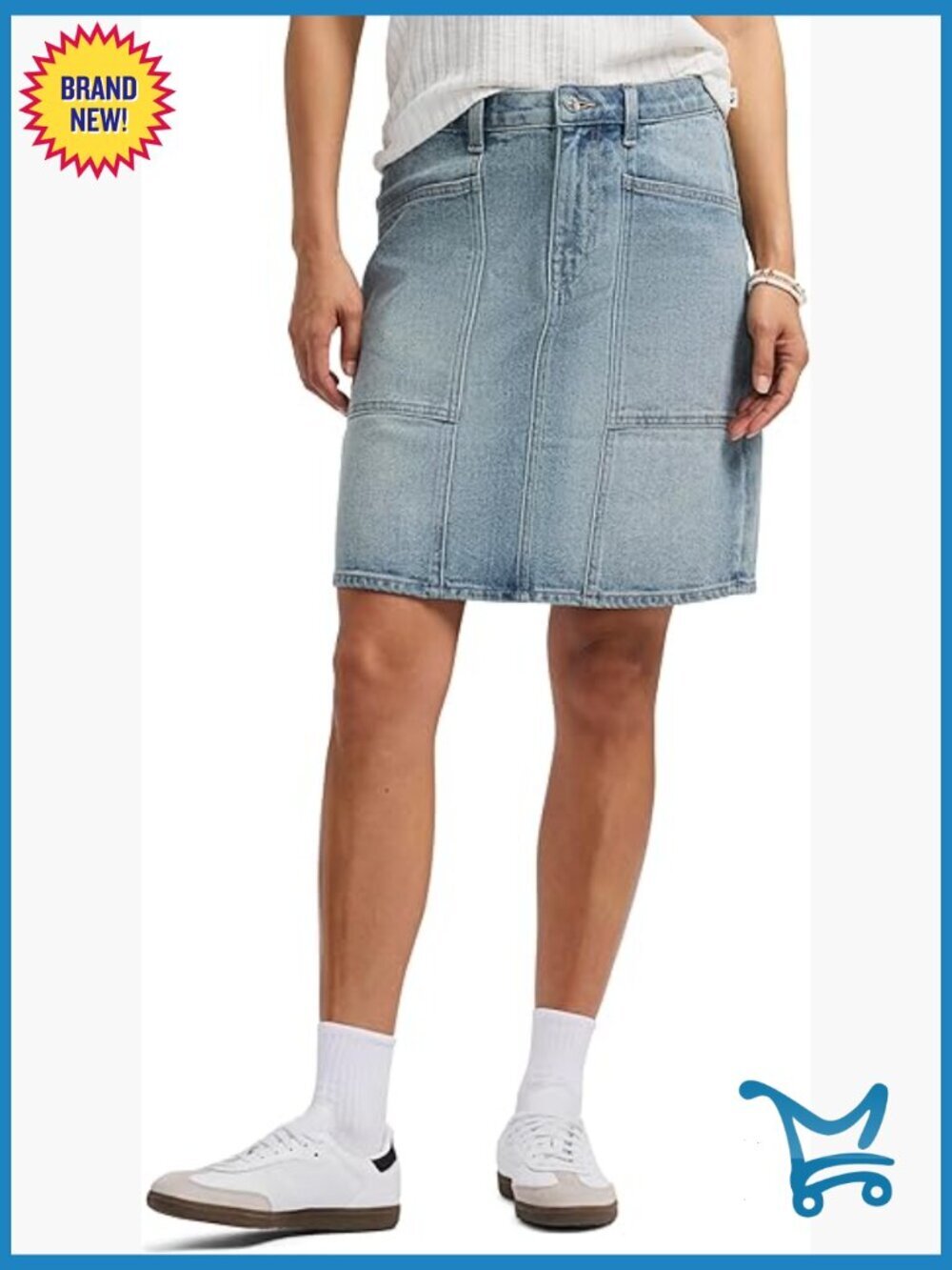 High Waist Midi Denim Skirt with Front Pockets